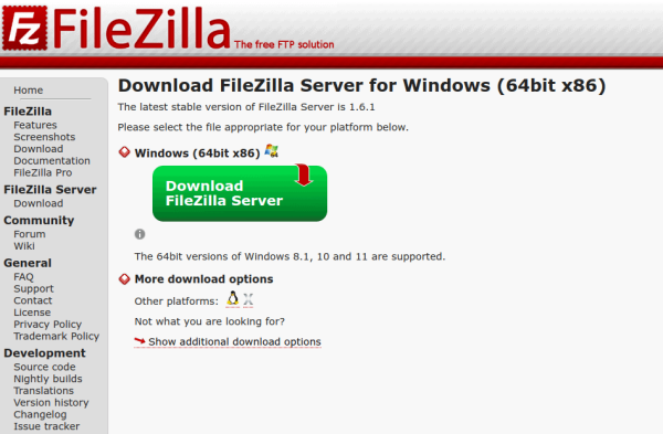 Install FileZilla FTP Server on Windows Server 2022 filezilla download page