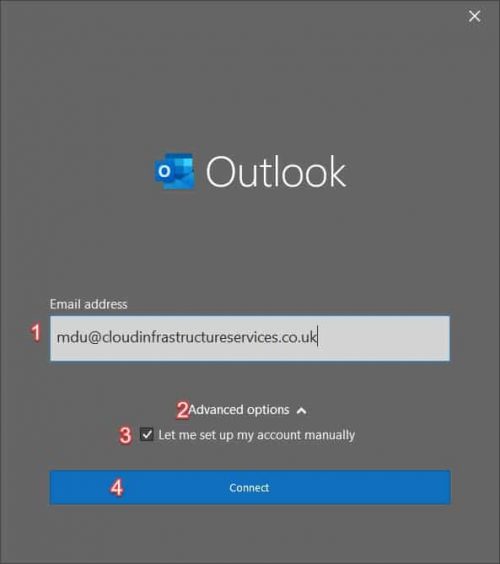 Setup Outlook with your SMTP Server Settings to Send Emails Account Information Screen