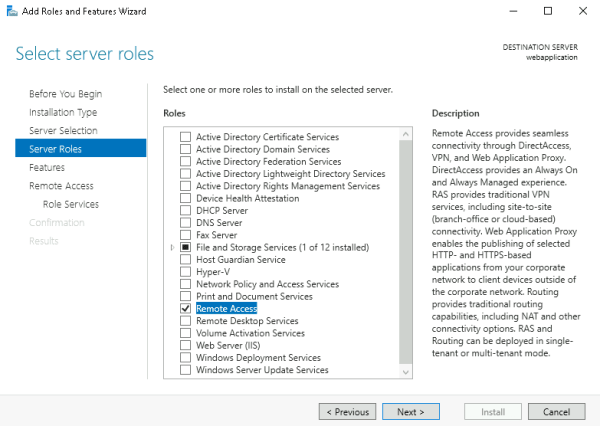 Setup Microsoft Web Application Proxy (WAP) on Windows Server 2019/2022 -select server roles