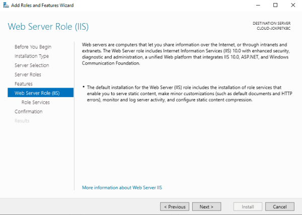 Setup Windows SMTP server web server role